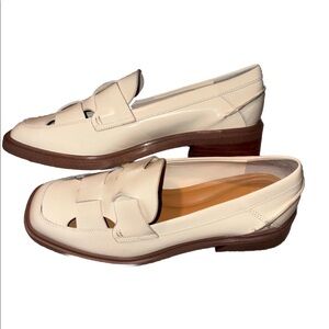Franco Sarto Cream Patent Loafers Size 7.5 Block Heel  New without Box